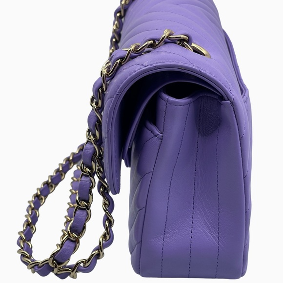 CHANEL Lambskin Chevron Quilted Small Double Flap Purple GHW - Picture 13 of 16